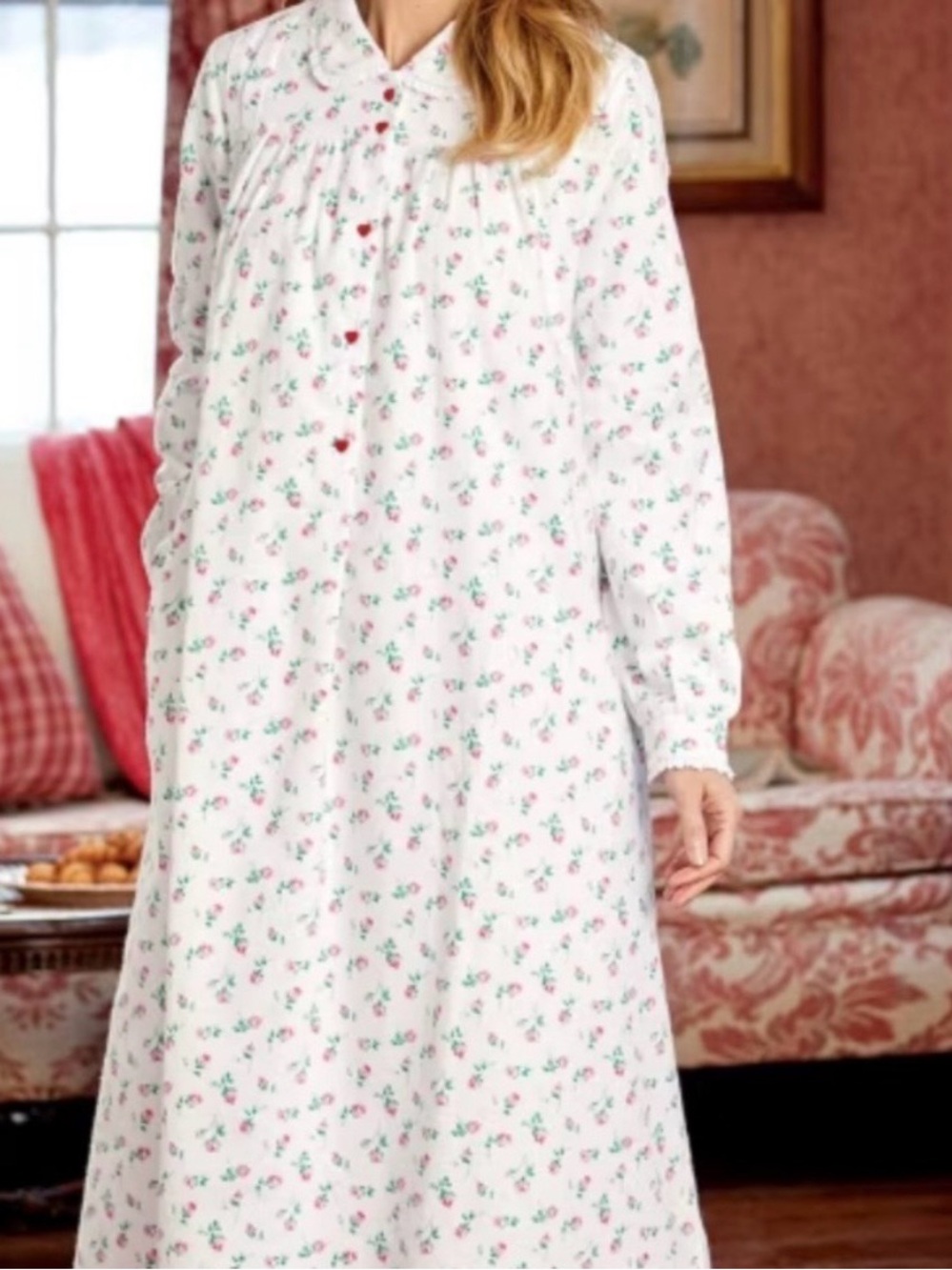 Lanz of Salzburg 100% Cotton Rosebud Nightgown L Cottagecore Grannycore - Picture 3 of 10